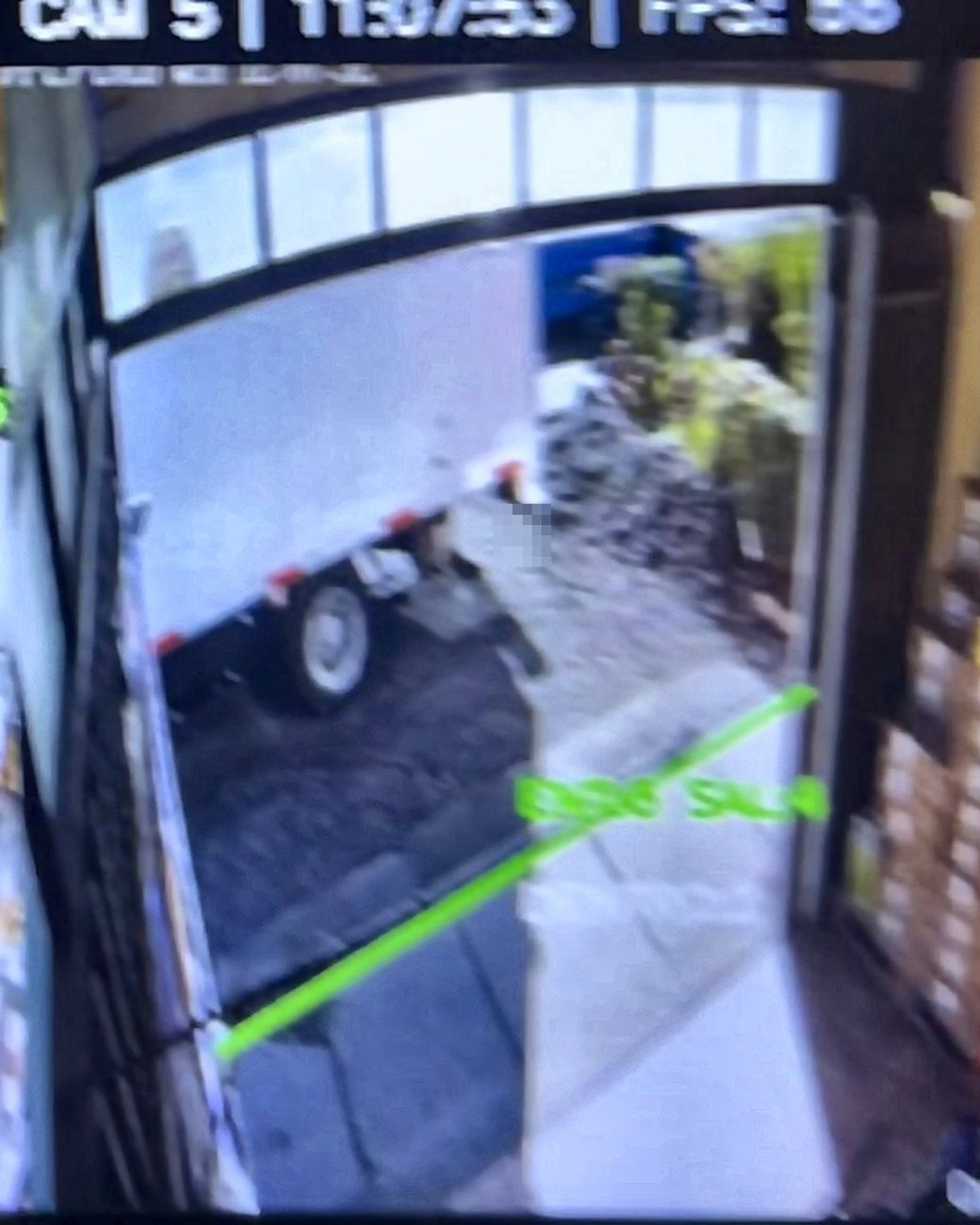 La cámara del acceso con la línea de conteo verde cruzando el pasillo de entrada
